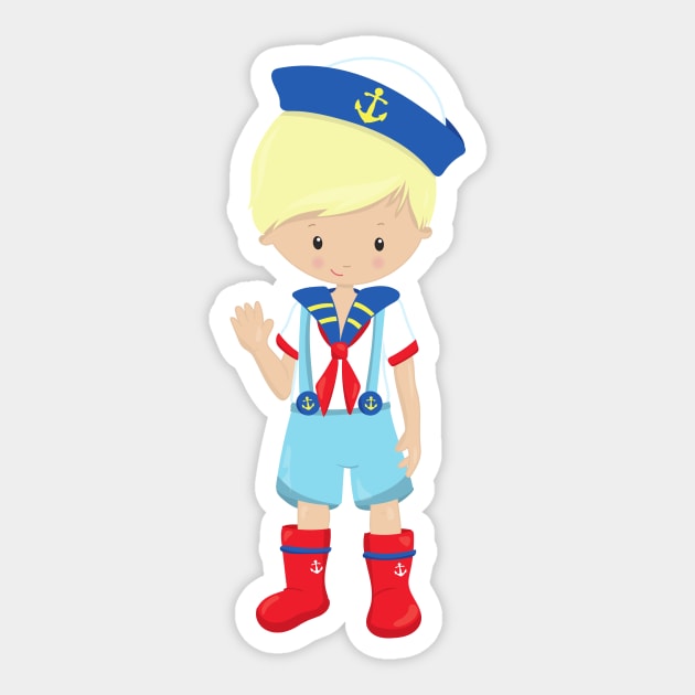 Boat Captain, Skipper, Blond Hair, Cute Boy Sticker by Jelena Dunčević